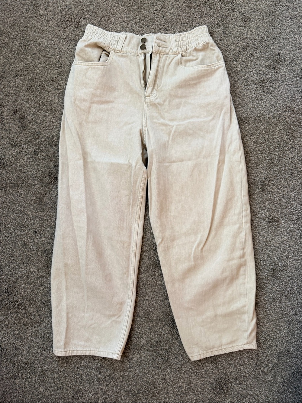 Miou Muse Relaxed Fit Beige Corduroy Cropped Pants